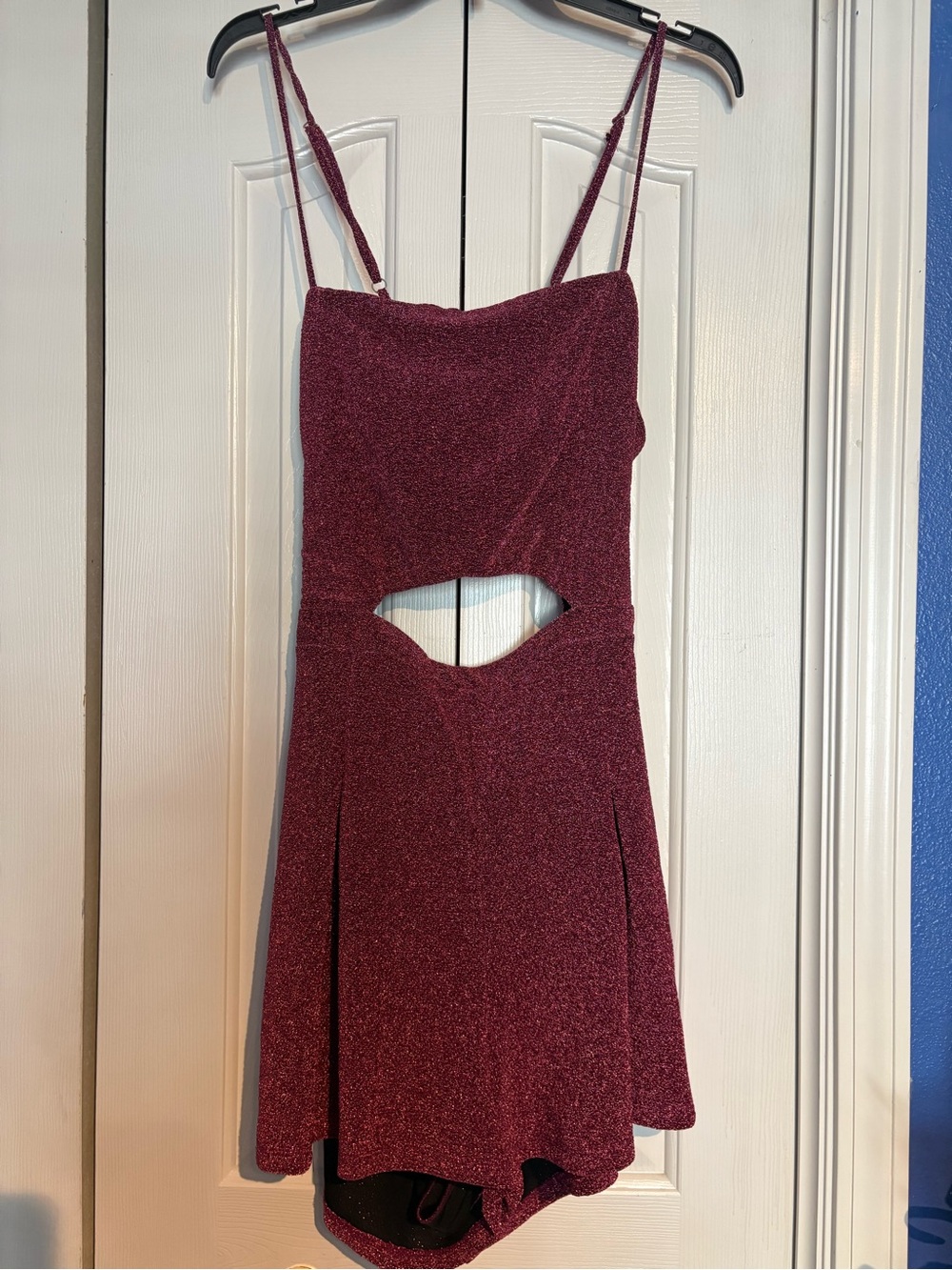 Women's Burgundy Glitter Cutout Short Jumpsuit with sexy bare Midi and backDress